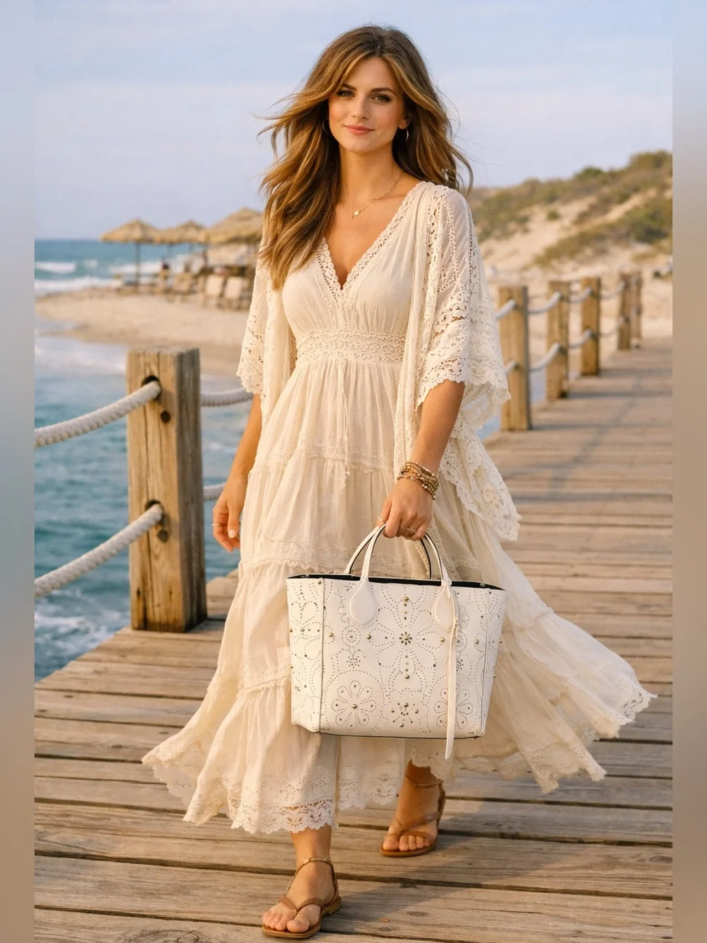 Rebecca Minkoff White Perforated studded Tote Bag NWT
